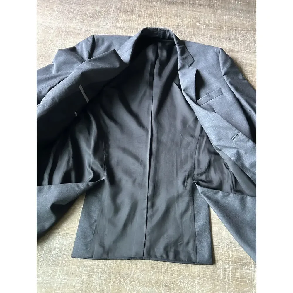 Hugo Boss Mens 40L Gray Virgin Wool Blazer Two Button Sport Coat Jacket